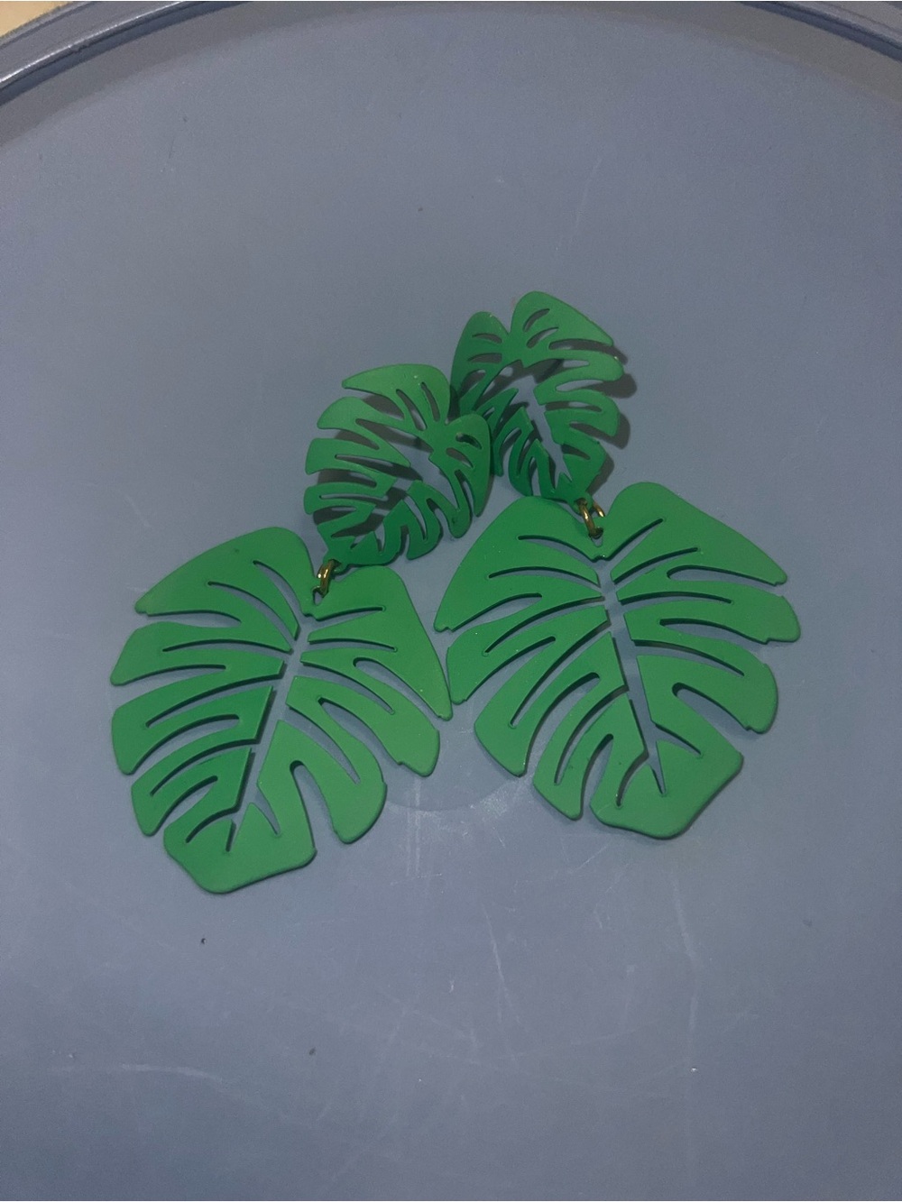 Green Monstera Leaf Statement Earrings - Women Accessories
